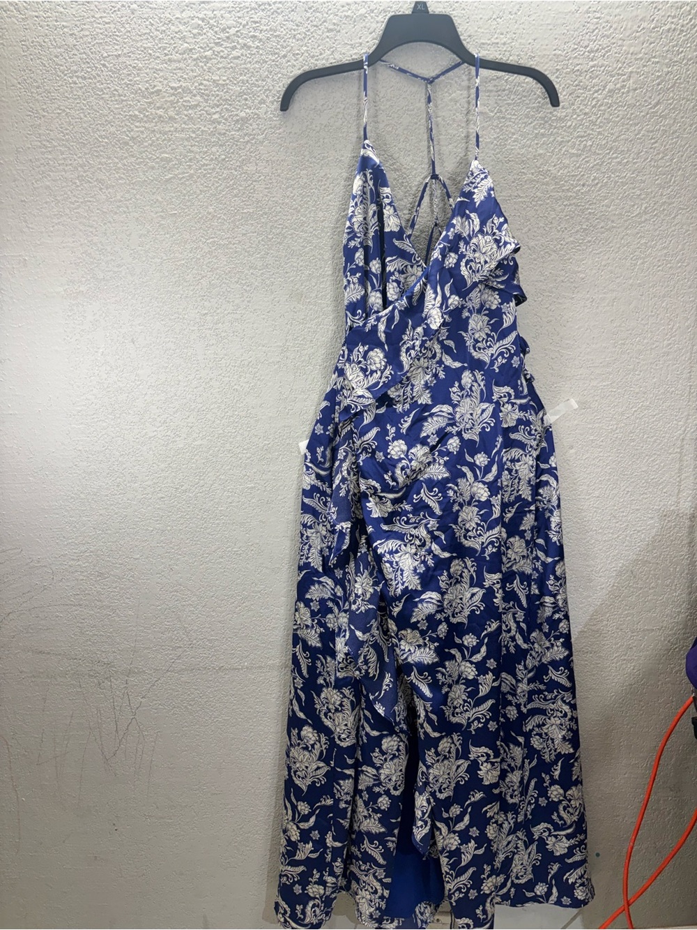 Blue Floral Maxi Dress with Ruffle Detail